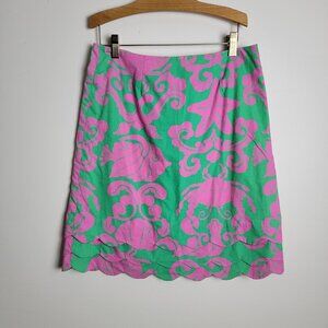 Lilly Pulitzer Lime Green and Bright Pink Scalloped Edge Skirt Size 2